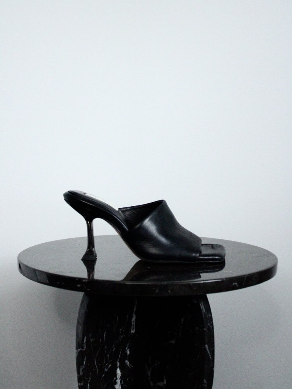Miista Miri Mules Womens 36 Black Leather Square Toe Slip On Designer Y2K